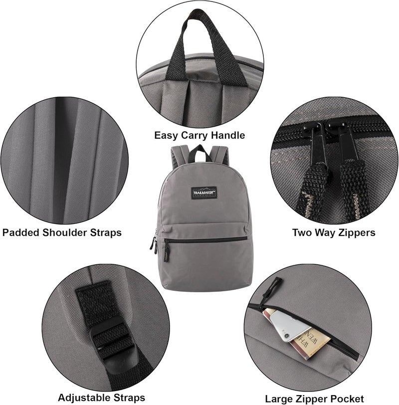 Trailmaker Classic 17 inch Backpacks with Adjustable Padded Straps | School Backpacks for Girls, Boys (Grey) - Image 2